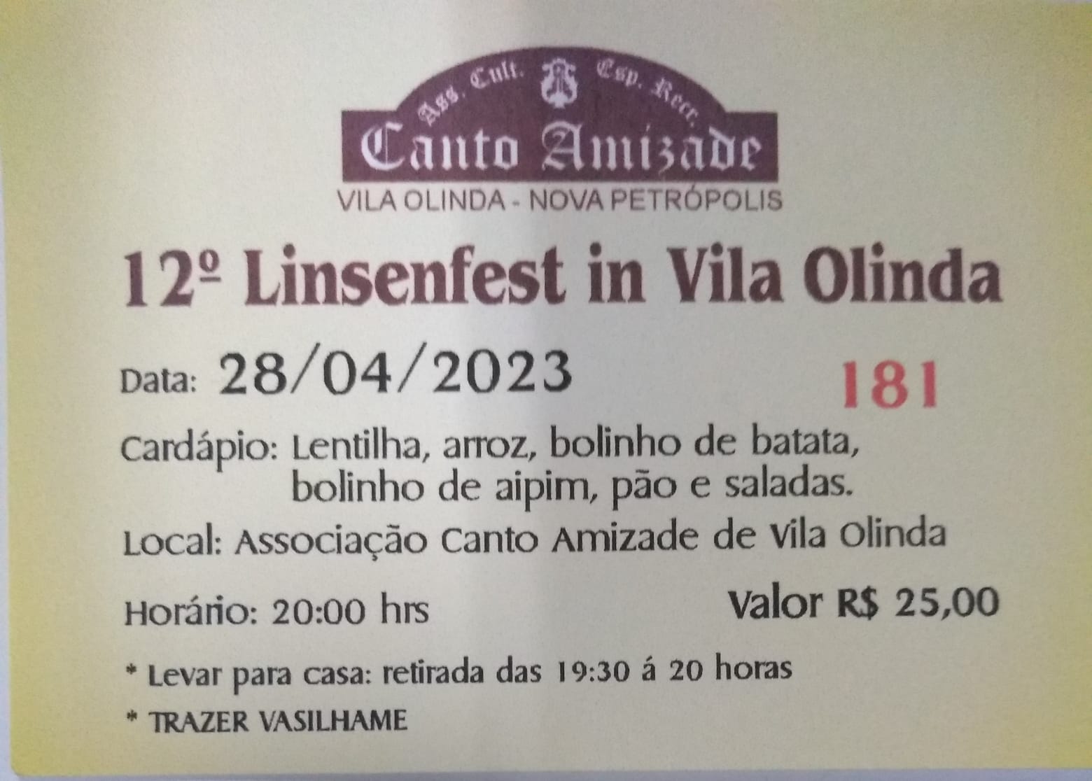 12° Linsenfest in Vila Olinda