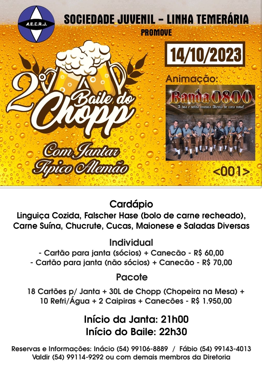 2° Baile de Chopp com jantar tipico alemão