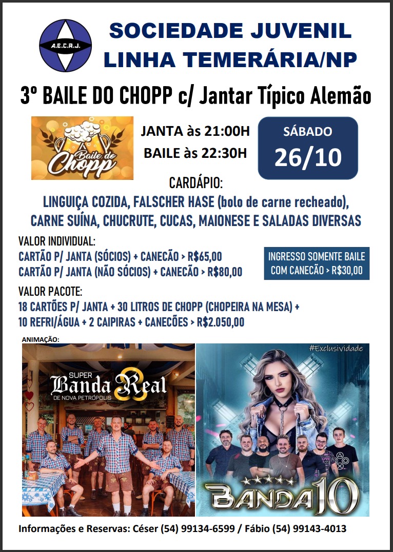 3° BAILE DE CHOPP C/ Jantar Típico Alemão